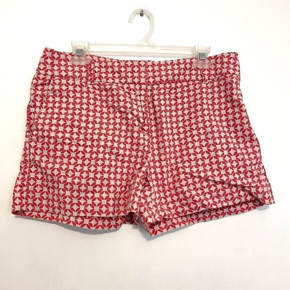 ANN TAYLOR LOFT Riviera Short Beige Coral Pink Geometric 4" Inseam Cotton Shorts - Picture 2 of 13